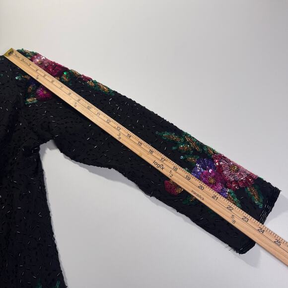 VTG BRILLIANTE BY J.A Silk Sequin Jacket Beaded Floral 80’s 90’s Glams Retro L - Picture 6 of 10